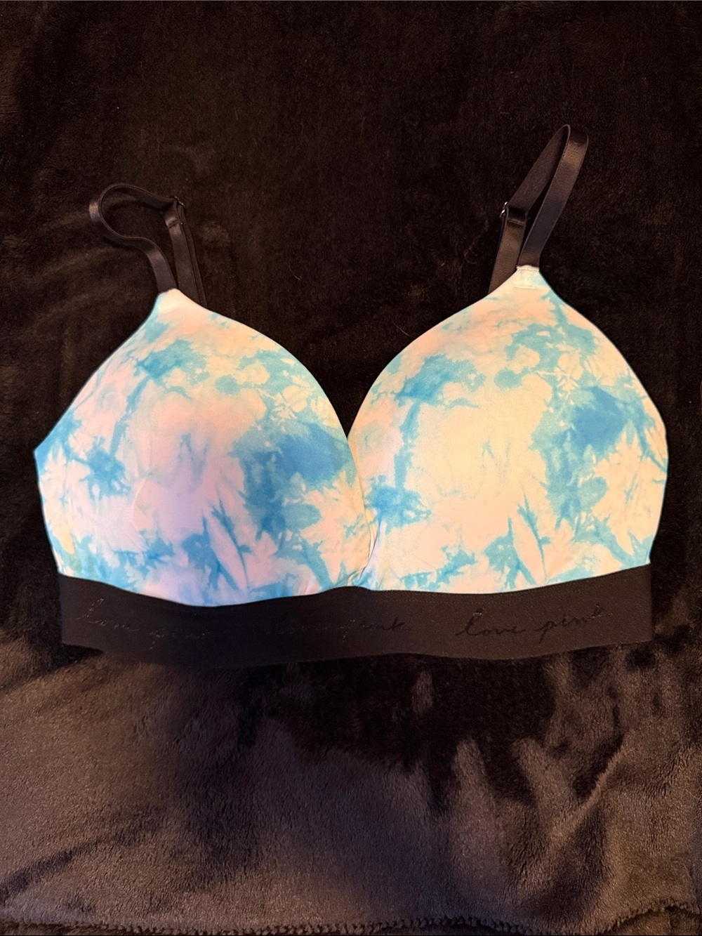 Tie-Dye Light Blue Wireless T-Shirt Bra with Black Band